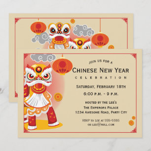 Convites Dançarina Chinesa de Leão de Ano Novo