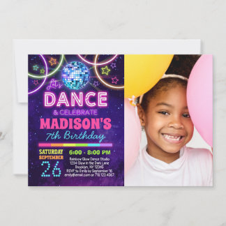 Convites Dance Birthday Girls Neon Disco Dance Party Foto