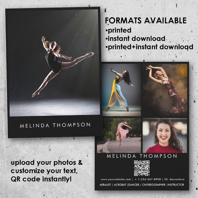 Convites Dancer Choreographer Comp Card 5 Photo QR Code (Dancer Choreographer Comp Card 5 Photo QR Code)