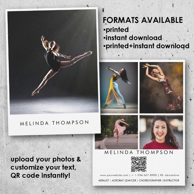 Convites Dancer Choreographer Comp Card 5 Photo QR Code (Dancer Choreographer Comp Card 5 Photo QR Code)