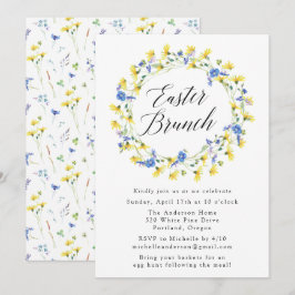 Convites Dandeliões Amarelos e Páscoa Floral Azul Brunch