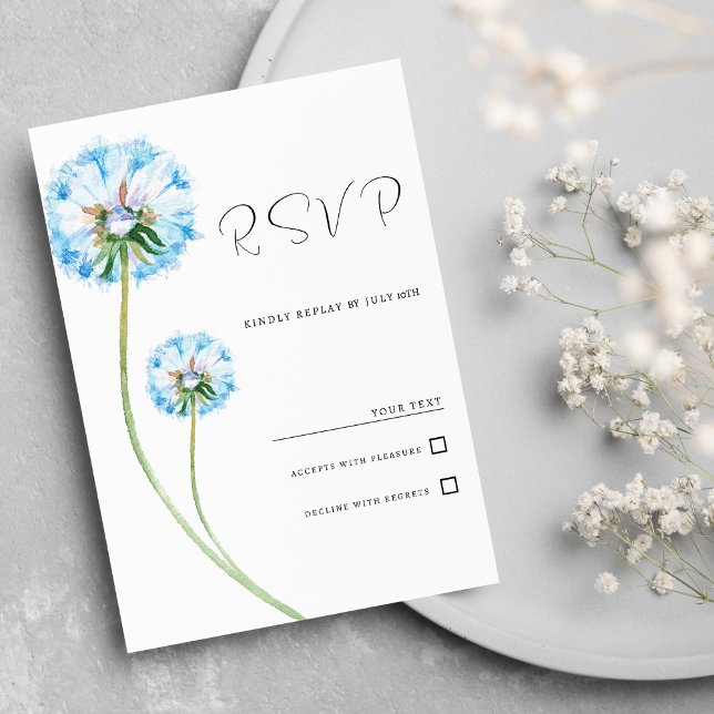 Convites Dandelion floral azul-botulínico RSVP (Botanic blue lilac green dandelion floral RSVP)