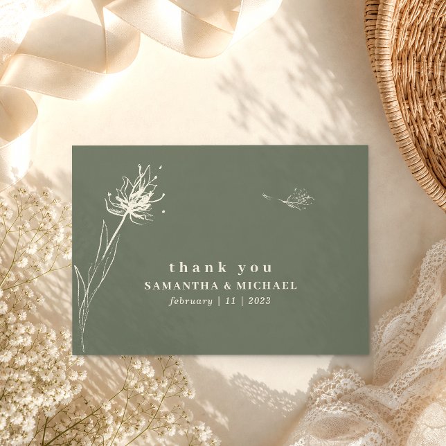 Convites Dandelion sage verde obrigado casamento personaliz (Criador carregado)