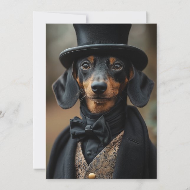 Convites Dapper Dachshund no Ataque Victoriano Elegante (Frente)