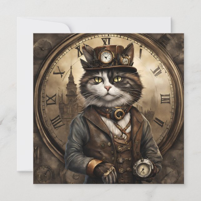 Convites Dapper Steampunk Calico Cat (Frente)