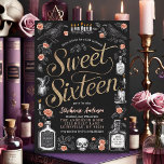 Convites Dark Academia Floral Sweet Sesseis Aniversário<br><div class="desc">Convide seus convidados para uma maravilhosamente bela comemoração dos Dezesseis com este convite inspirado em gótica. Apresentando flores escuras, tipografia vintage e ilustrações de corvos e velas, este design define o clima perfeito para um partido temático-acadêmico escuro. Personalize facilmente este convite com os detalhes do evento para criar uma manutenção...</div>
