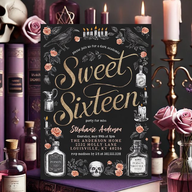 Convites Dark Academia Floral Sweet Sesseis Aniversário (Criador carregado)