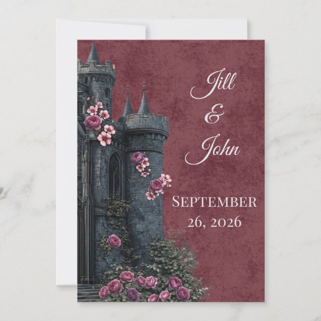 Convites Dark Academia Gothic Castle Invitation Florals (Frente)