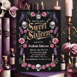 Convites Dark Academia Gótica Dourada Floral Sweet 16<br><div class="desc">Convide seus convidados para uma maravilhosamente bela comemoração dos Dezesseis com este convite inspirado na academia escura. A design gótica apresenta uma tipografia dourada impressionante contra um fundo preto profundo,  acentuado com teclas antigas e misteriosos corvos. Este convite único estabelece o clima perfeito para uma noite memorável e encantadora.</div>