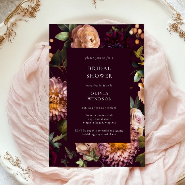 Convites Dark and Moody Burgundy  Floral Bridal Shower  (Dark and Moody Burgundy Floral Bridal Shower )