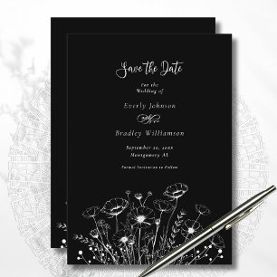 Convites Dark Black White Wildflower Salve o casamento de d