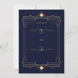 Convites Dark Blue &Gold Art Deco Style Wedding Invitation