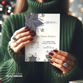 Convites Dark Blue & Gold Midnight Sparkle Stars New Year