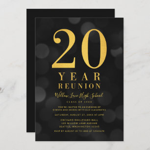 Convites Dark Bokeh Luz 20 anos de Reunião de Classe
