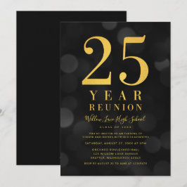 Convites Dark Bokeh Luz 25 anos de Reunião de Classe