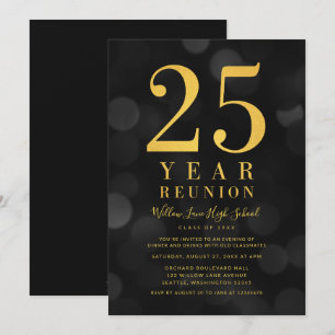 Convites Dark Bokeh Luz 25 anos de Reunião de Classe