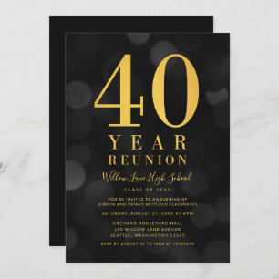 Convites Dark Bokeh Luz 40 anos de Reunião de Classe