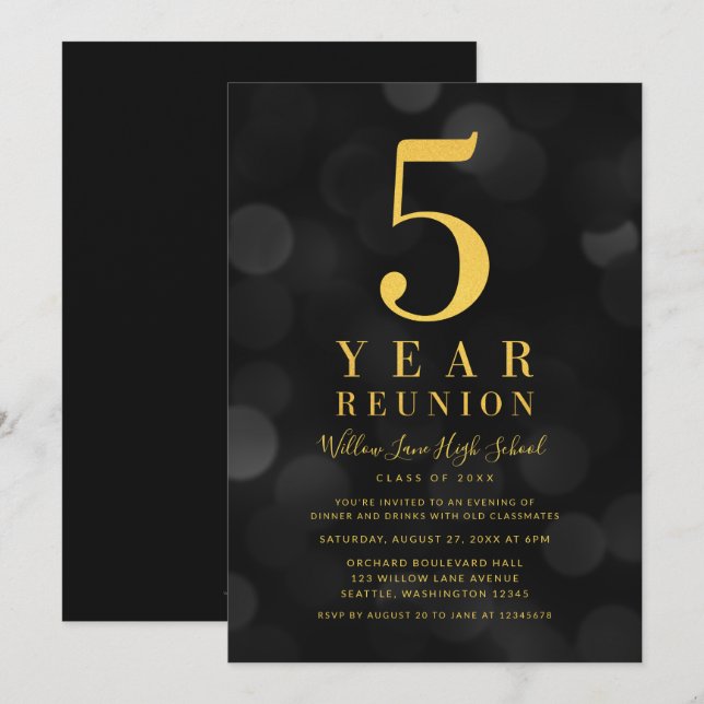 Convites Dark Bokeh Luz 5 Anos Reunião de Classe (Frente/Verso)