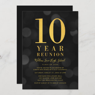 Convites Dark Bokeh Luzes de 10 anos Reunião de Classe