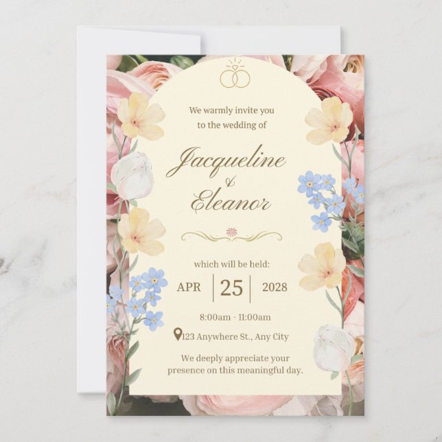 Convites Dark Botanical Wedding Invite | Elegant Floral (Frente)
