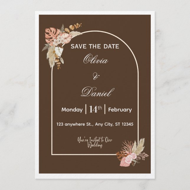 Convites Dark Brown Minimalist Boho Wedding Invitation (Frente)