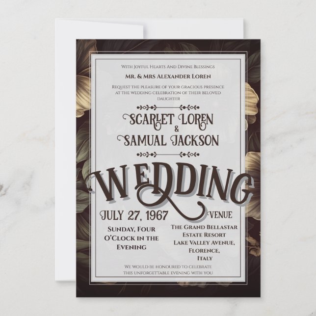 Convites Dark Classic Retro Elegant Luxury Wedding (Frente)