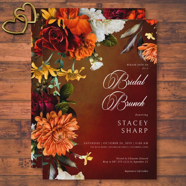 Convites Dark Elegant Summer Sunset Floral Bridal Brunch (Dark Elegant Summer Sunset Floral Bridal Brunch Invitation)