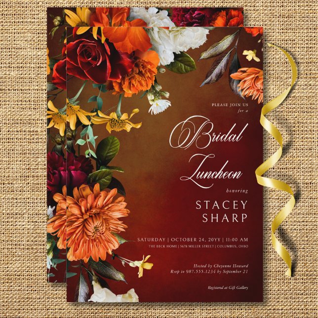 Convites Dark Elegant Summer Sunset Floral Bridal Luncheon (Dark Elegant Summer Sunset Floral Bridal Luncheon Invitation)