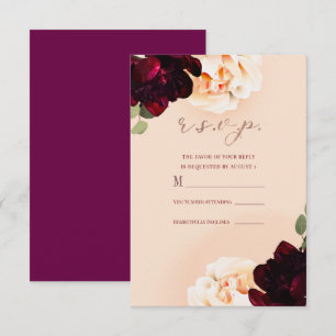 Convites Dark Floral Marsala Peach Rosa Dourada Resposta R.