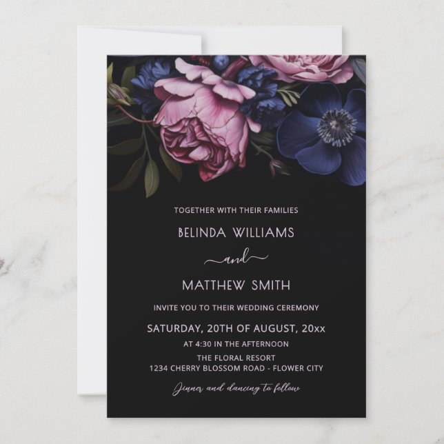 Convites Dark Floral Moody | Photo Wedding (Frente)