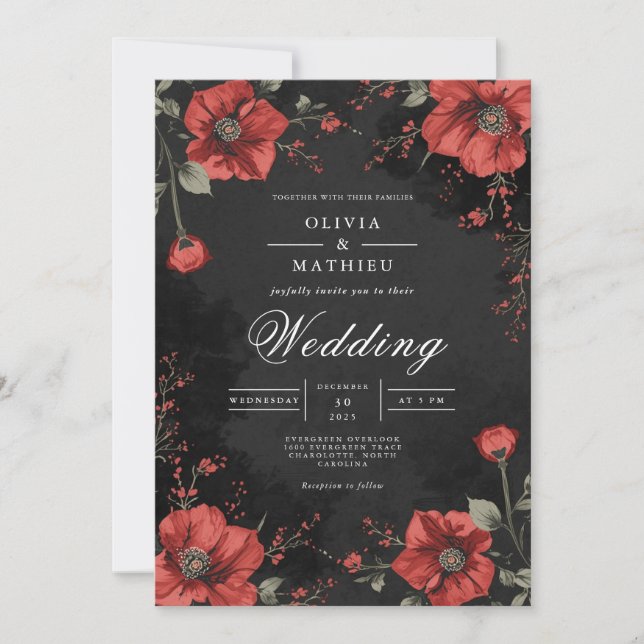 Convites Dark Floral Romance Wedding (Frente)