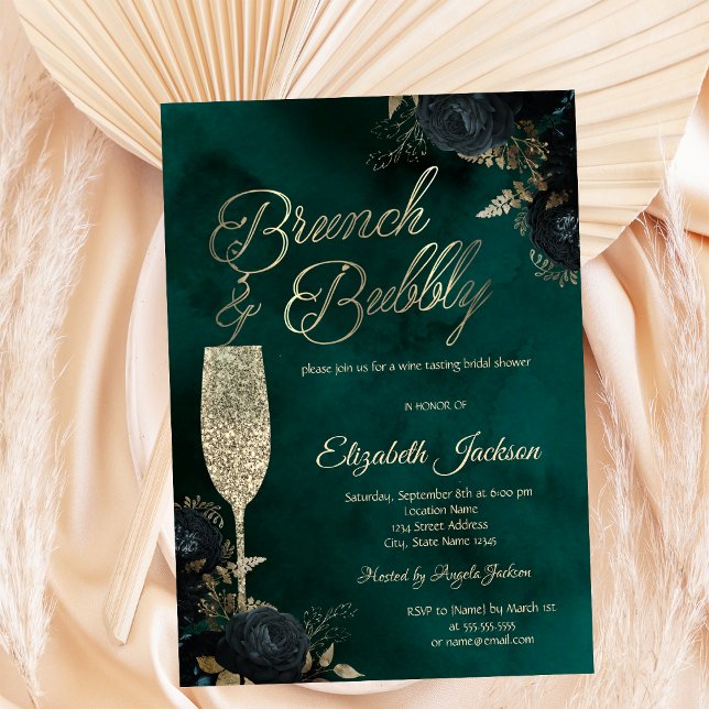 Convites Dark Flowers Champagne Glass Green (Criador carregado)