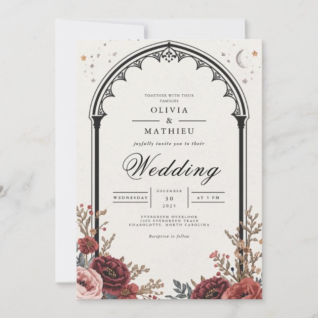 Convites Dark Gothic Floral Romance Wedding (Frente)