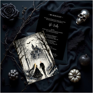 Convites Dark Gothic Forest Wedding Couple Haunted Castle