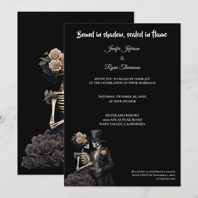 Convites Dark  Gothic Halloween wedding invitation (Frente/Verso)