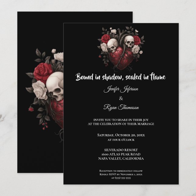 Convites Dark Gothic Halloween wedding invitation (Frente/Verso)