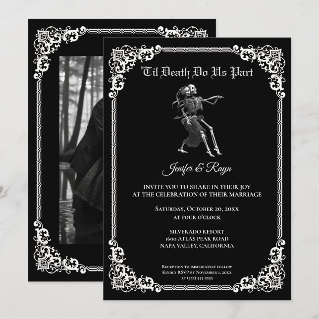 Convites Dark Gothic Halloween wedding Invitation (Frente/Verso)