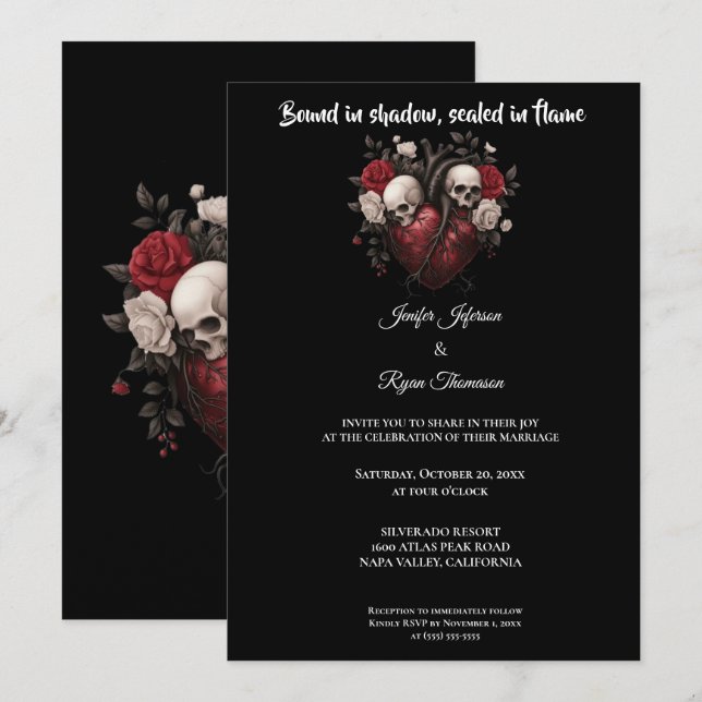 Convites Dark  Gothic Halloween wedding invitation (Frente/Verso)