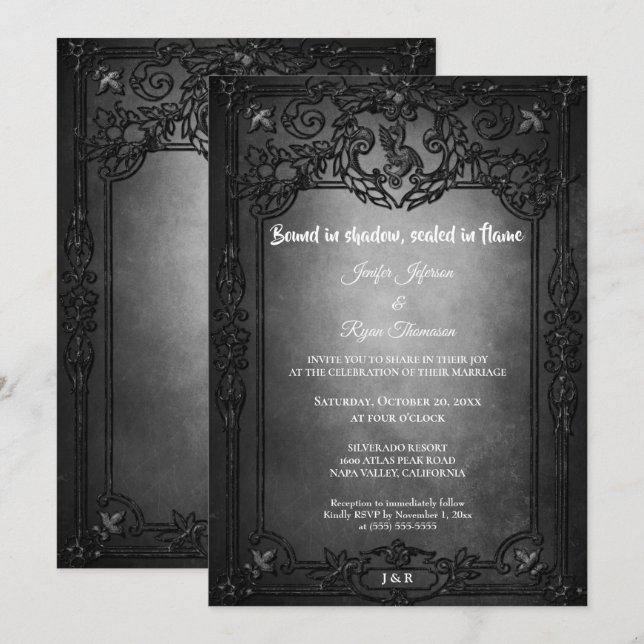 Convites Dark Gothic Halloween wedding invitation (Frente/Verso)