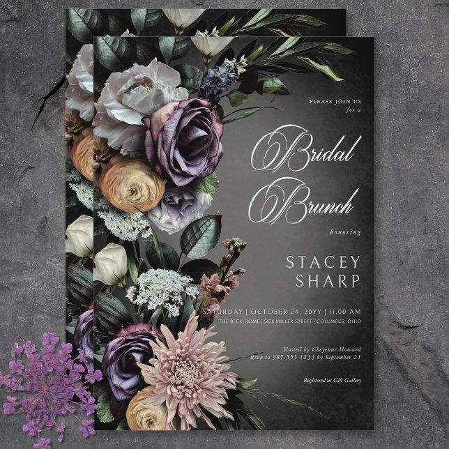 Convites Dark Gothic Mysterious Muted Floral Blur Brunch (Dark Gothic Mysterious Muted Floral Blur Brunch Invitation)