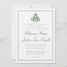 Convites Dark Green "A" Monogram Wedding Invitation