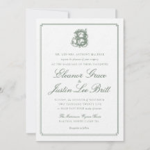 Dark Green "B" Monogram Wedding Invitation