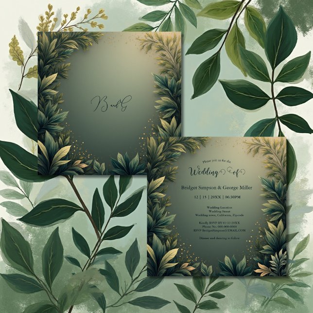 Convites dark green elegant nature wedding (Criador carregado)