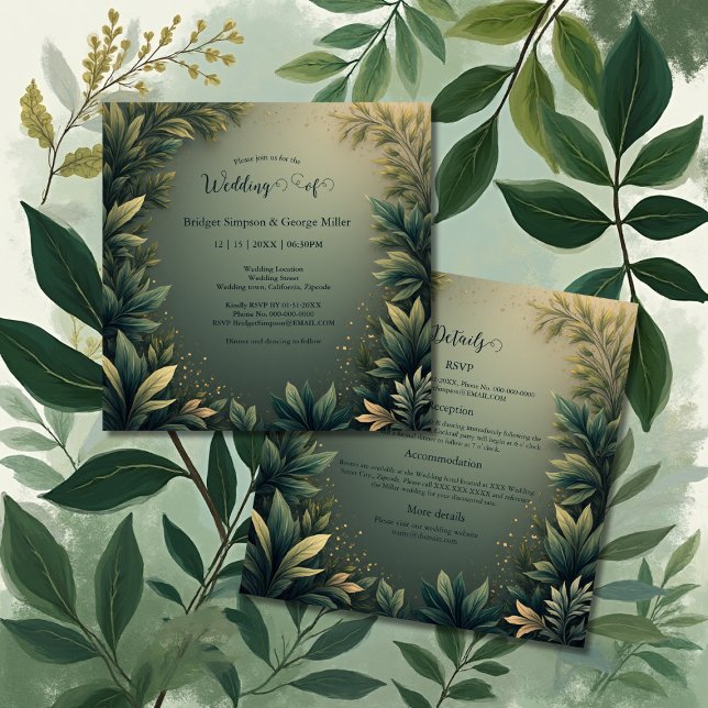 Convites dark green elegant nature wedding all in one  (Criador carregado)