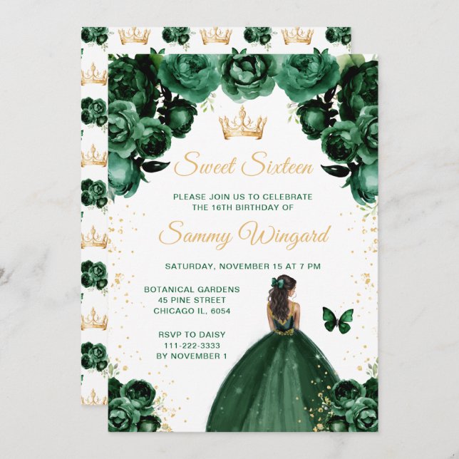 Convites Dark Green Skin Princess Sweet (Frente/Verso)