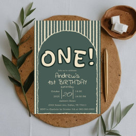 Convites Dark Green Stripes 1st Birthday