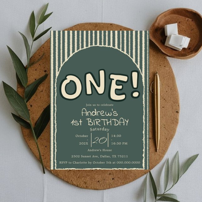 Convites Dark Green Stripes 1st Birthday (Criador carregado)