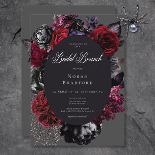 Convites Dark Halloween Glam Floral Black Bridal Brunch