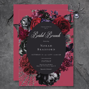 Convites Dark Halloween Glam Floral Red Bridal Brunch