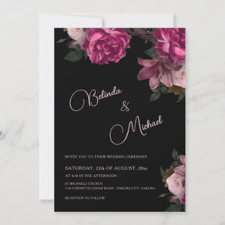 Convites Dark Hand Drawn Roses Photo Wedding